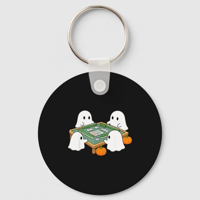 Halloween ghost playing mahjong spooky mahjong keychain (Front)