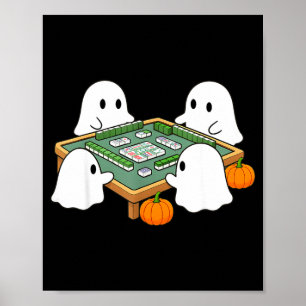 Halloween ghost playing mahjong spooky mahjong poster