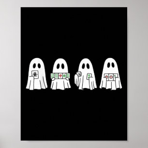 Halloween Ghost Playing Mahjong Spooky Season Game Poster