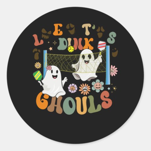 Halloween Ghost Playing Pickleball Costume Lets D Classic Round Sticker