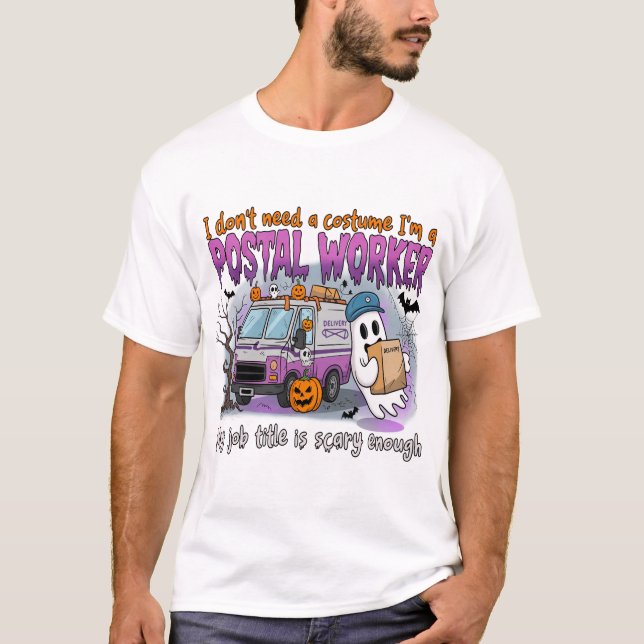 Halloween Ghost,Postal Worker T-Shirt (Front)