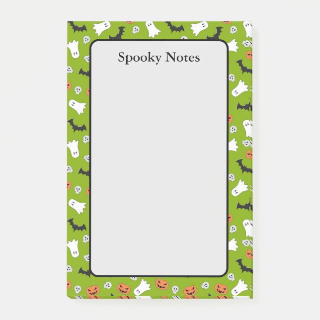 Halloween Ghost Pumpkin Bat Green Lime Sticky  Post-it Notes (Front)