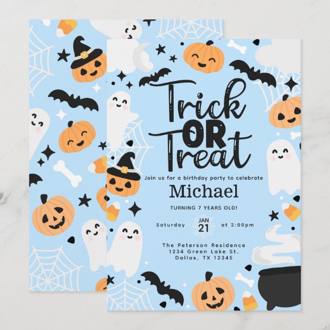 Halloween Ghost Pumpkin Birthday Party Invitation (Front/Back)