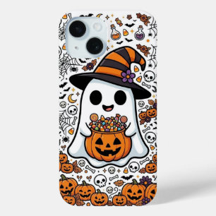Halloween Ghost Pumpkin Candy Pattern Witch iPhone 15 Case