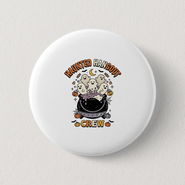 Halloween Ghost Pumpkin Crew Button (Front)