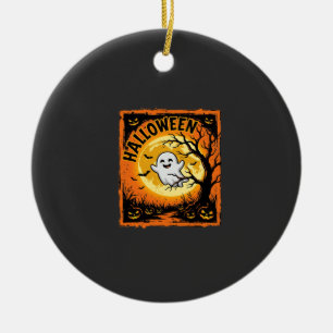 Halloween Ghost Pumpkin Haunted Tree Ceramic Ornament