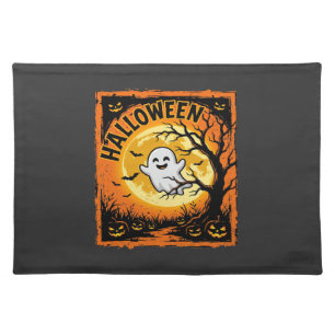 Halloween Ghost Pumpkin Haunted Tree Cloth Placemat
