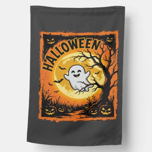 Halloween Ghost Pumpkin Haunted Tree House Flag