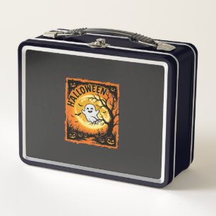 Halloween Ghost Pumpkin Haunted Tree Metal Lunch Box