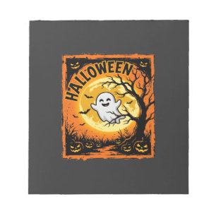 Halloween Ghost Pumpkin Haunted Tree Notepad