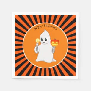 Halloween Ghost & Pumpkin on Black & Orange Napkins