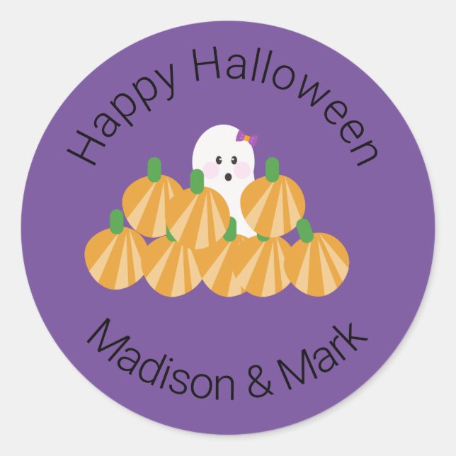 Halloween Ghost Pumpkin Patch Halloween Favor Classic Round Sticker (Front)
