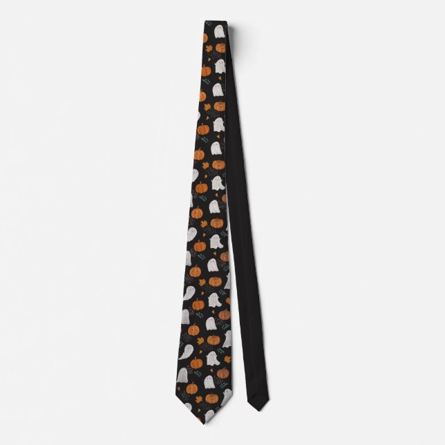 Halloween Ghost & Pumpkin – Spooky Fun Necktie (Front)