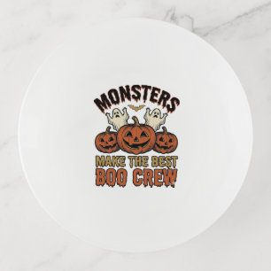 Halloween Ghost Pumpkin Vintage Engraving Funny Te Trinket Tray
