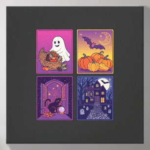 Halloween Ghost Pumpkins Black Cat Haunted House B Canvas Photo Tile