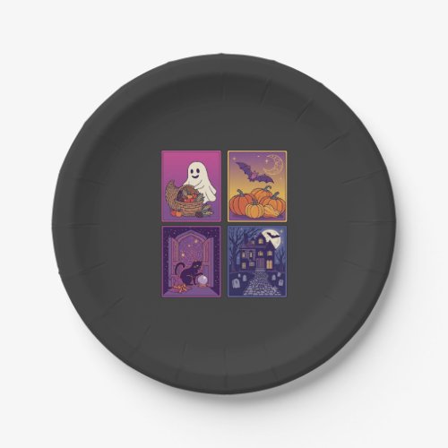 Halloween Ghost Pumpkins Black Cat Haunted House B Paper Plates