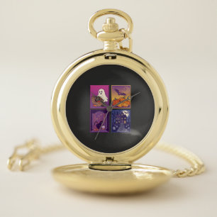 Halloween Ghost Pumpkins Black Cat Haunted House B Pocket Watch