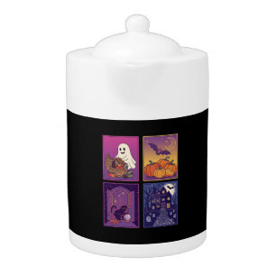 Halloween Ghost Pumpkins Black Cat Haunted House B Teapot