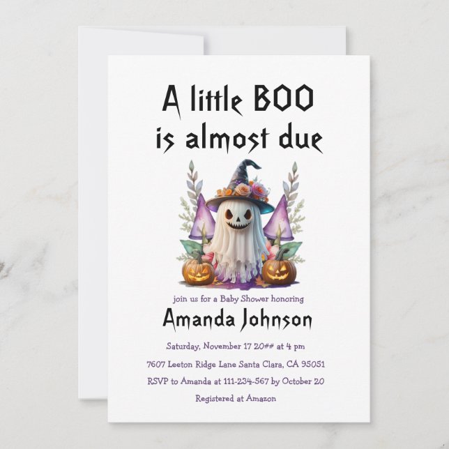 Halloween Ghost & Pumpkins Little Boo Baby Shower  Invitation (Front)
