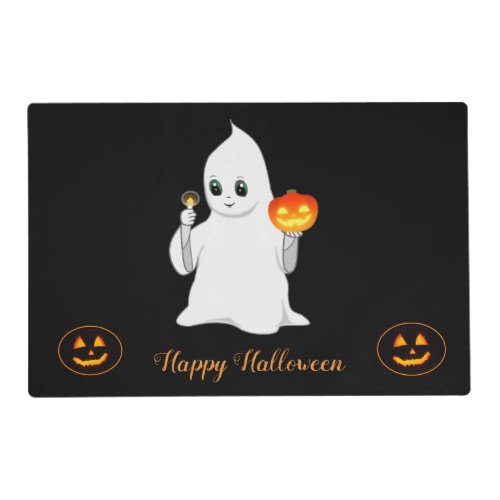 Halloween ghost  pumpkins on black placemat