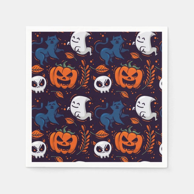 Halloween Ghost Pumpkins, Skulls and Cats Napkins (Front)