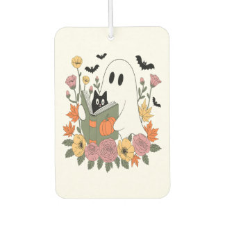 Halloween Ghost Reading Book Cat Air Freshener