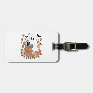 Halloween Ghost Reading Book Cat Luggage Tag