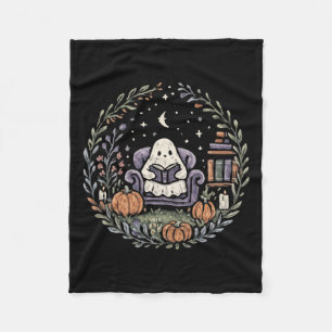 Halloween Ghost Reading Book Lover Tee Long Sleeve Fleece Blanket
