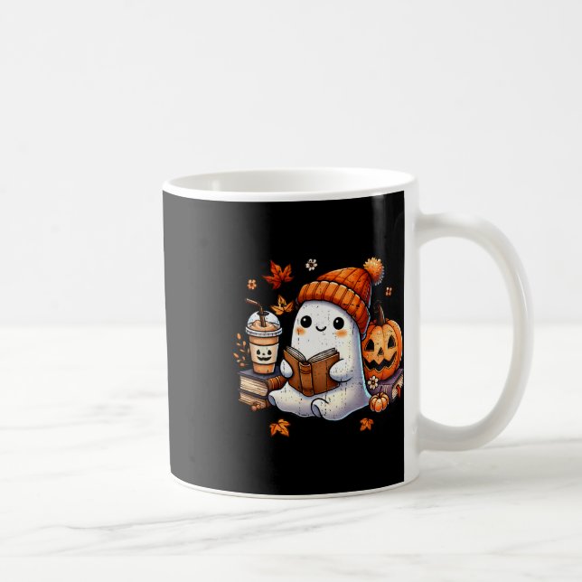 Halloween Ghost Reading Book Lovers Cute Ghost Cof Coffee Mug (Right)