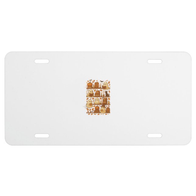 Halloween Ghost Reading Books Lover License Plate (Front)