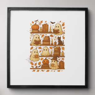 Halloween Ghost Reading Books Lover Peel And Stick Photo Tile