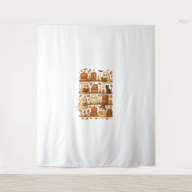 Halloween Ghost Reading Books Lover Tapestry (Front)