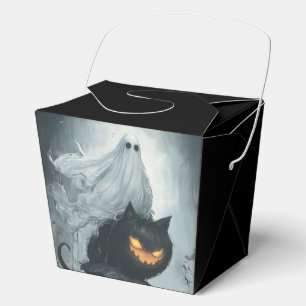 Halloween Ghost Riding a Black Cat Favor Boxes