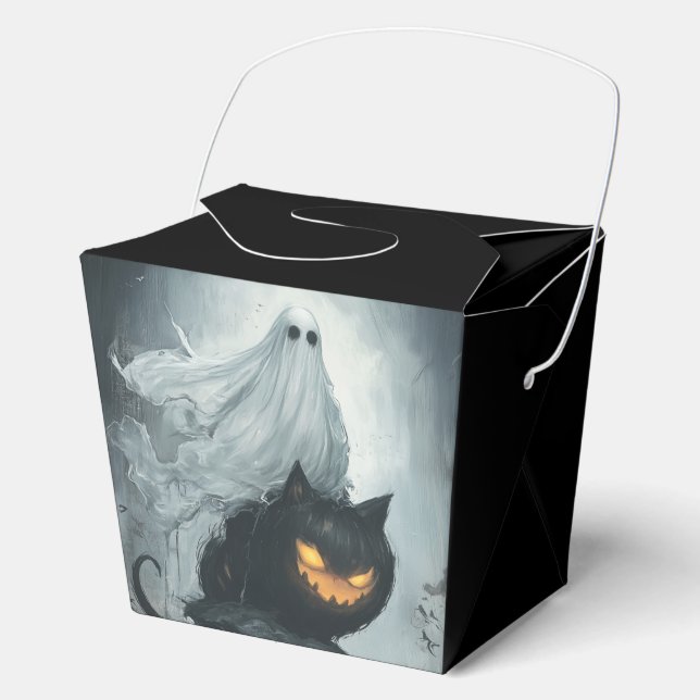 Halloween Ghost Riding a Black Cat  Favor Boxes (Front)