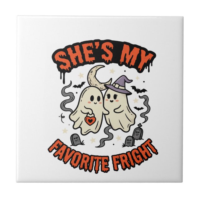 Halloween Ghost Romance Humor Ceramic Tile (Front)