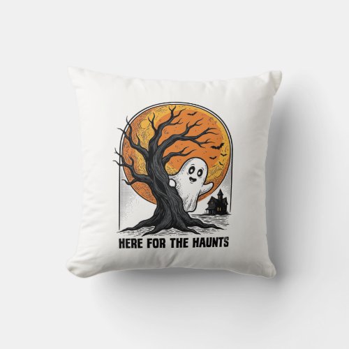 Halloween Ghost Shirt Vintage Haunted Moon Design_ Throw Pillow