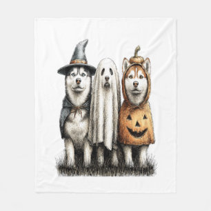Halloween Ghost Siberian Husky Dog Fleece Blanket