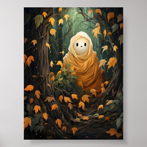 Halloween Ghost Sitting In The Beautiful Forest Poster