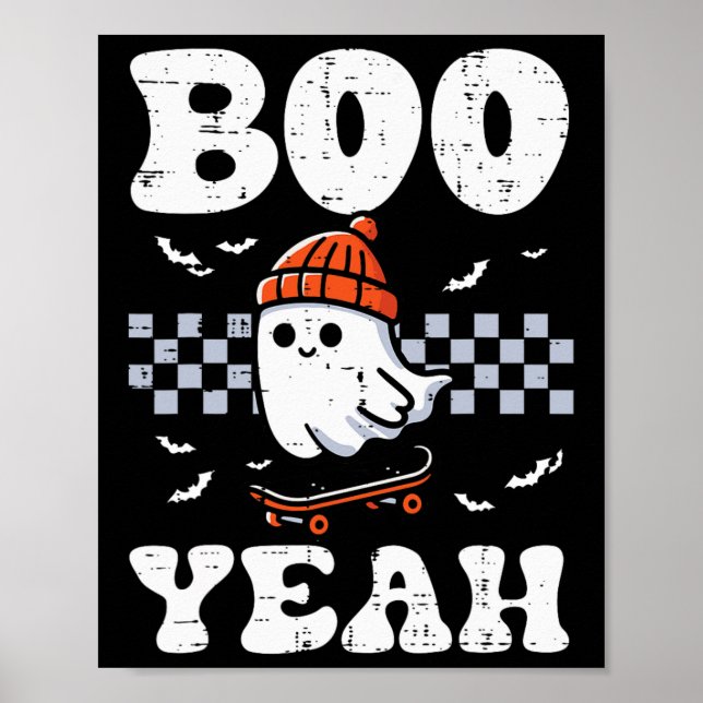 Halloween Ghost Skateboard Boo Yeah Costume Boys K Poster (Front)
