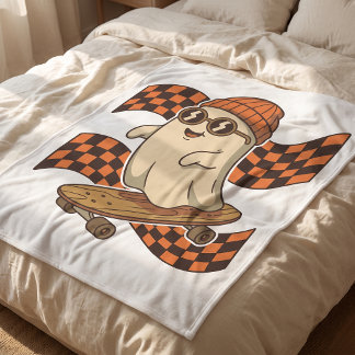 Halloween Ghost Skateboarder Sherpa Fleece Blanket