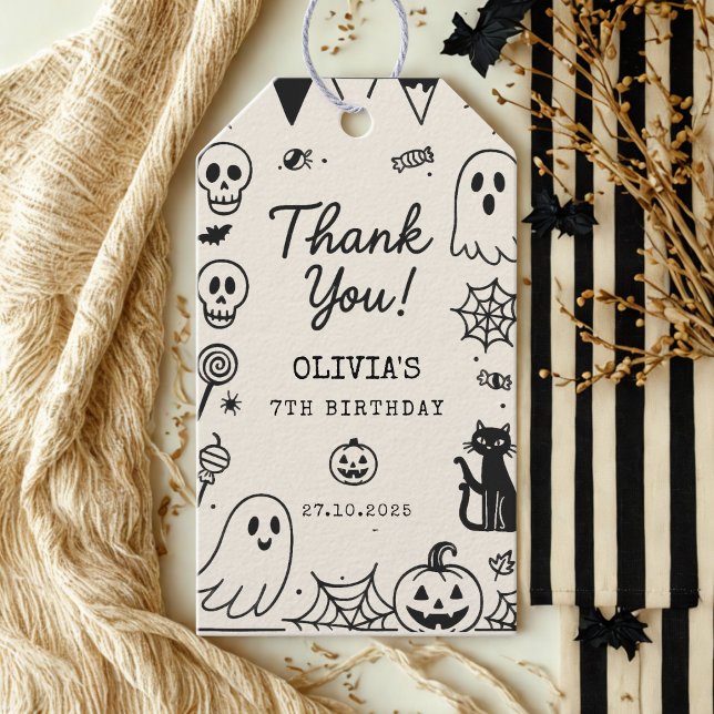 Halloween Ghost & Skeleton Birthday Thank You Gift Tags (Creator Uploaded)