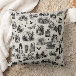 Halloween Ghost Skeleton Ghoul Toile Throw Pillow