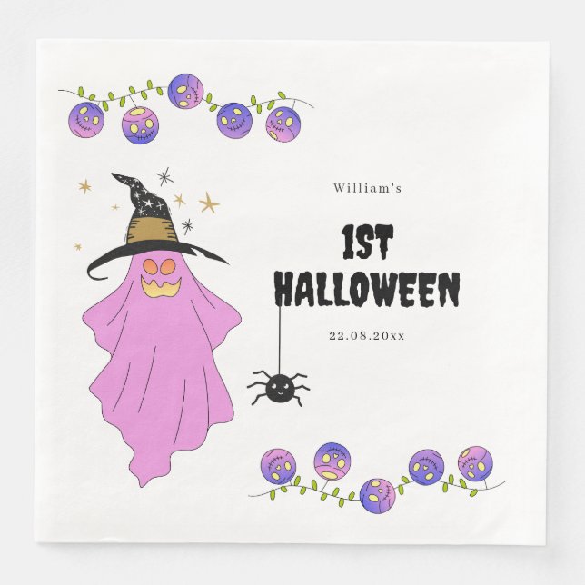 Halloween Ghost Skull Garland Baby Shower Paper Dinner Napkins (Front)