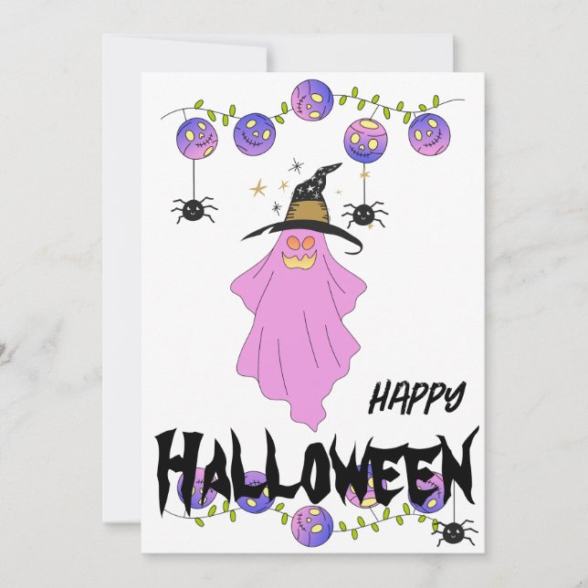 Halloween Ghost Skull Garland Greeting Card (Front)
