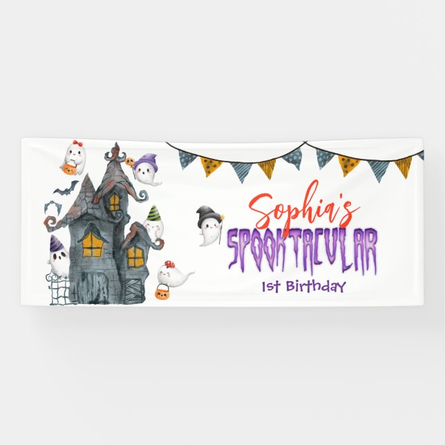 Halloween Ghost Spooktacular Birthday Party Banner (Horizontal)