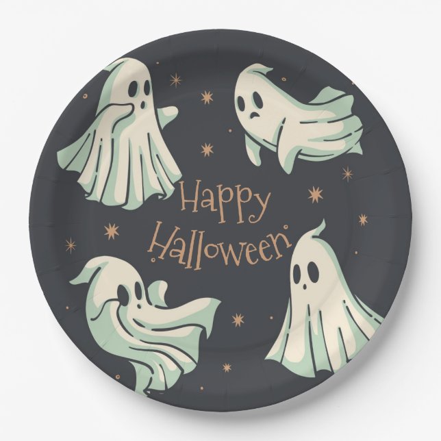 Halloween Ghost Spooktacular Happy Halloween Paper Plates (Front)