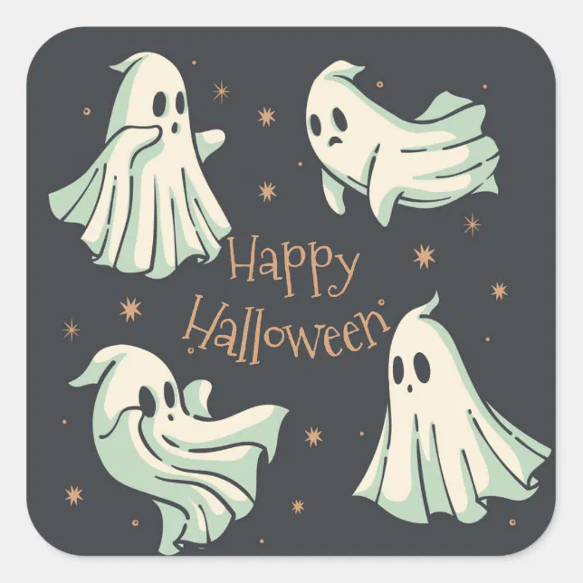 Halloween Ghost Spooktacular Happy Halloween Square Sticker  Zazzle