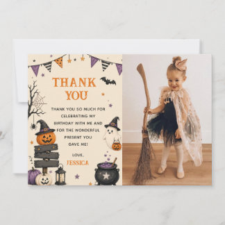 Halloween Ghost Spooky Birthday Party Photo Thank You Card