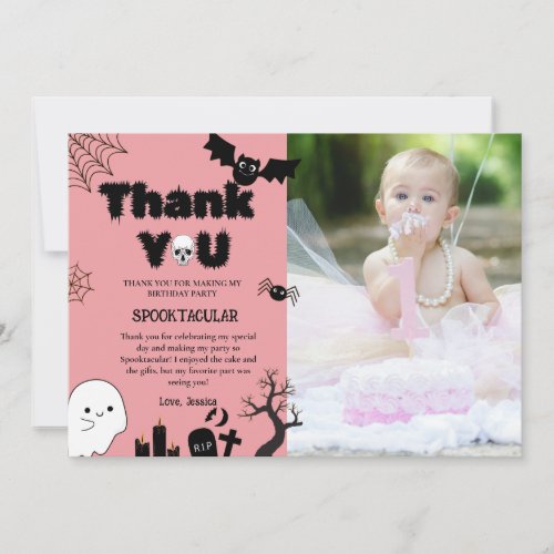 Halloween Ghost Spooky Birthday Party Thank you  Card