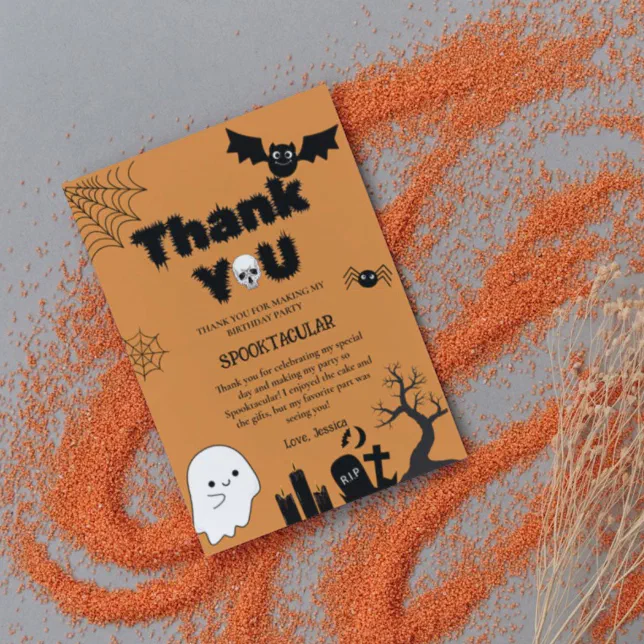 Halloween Ghost Spooky Birthday party Thank You Card | Zazzle